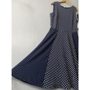 Danny & Nicole Dress Size 10 Navy White Polka Dot Classic Kentucky Derby Church